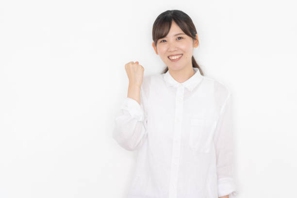 Portrait of a Japanese woman in a white shirt stock photo