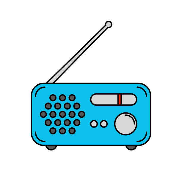 Cute blue radio in retro style Retro style radio color illustration retro transistor radio clip art stock illustrations