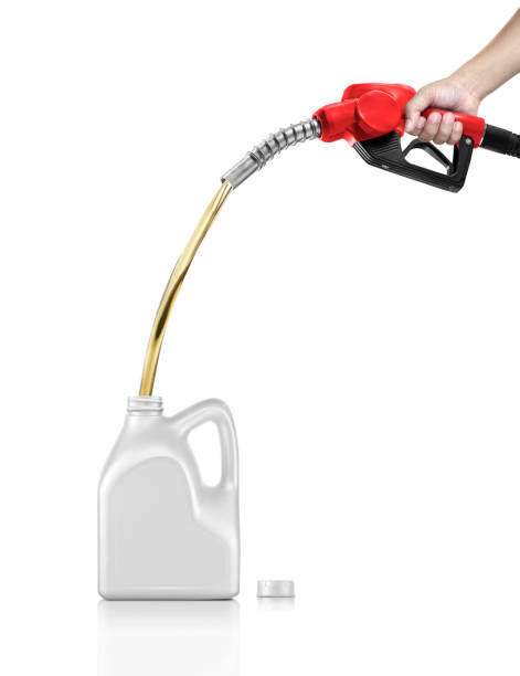 istock Hands holding Fuel nozzle fill up Plastic canister 1421452826