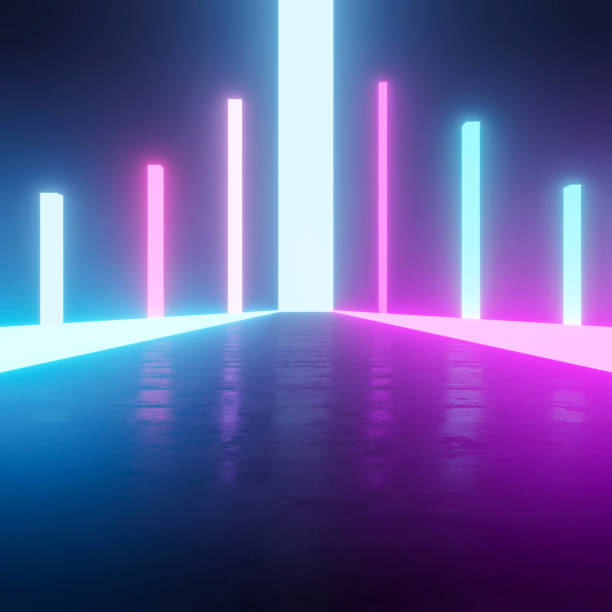 istock Landscape with the big illumination neon towers, modern design. 1421458143