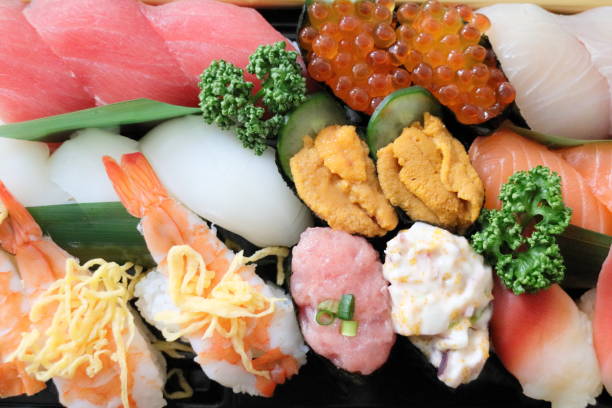 istock Delicious sushi seen from above 1421459521