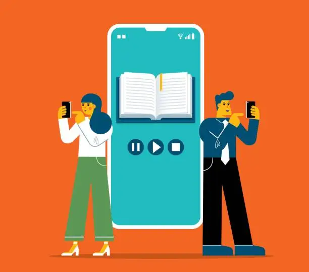 Vector illustration of Smartphone and Stack of Books