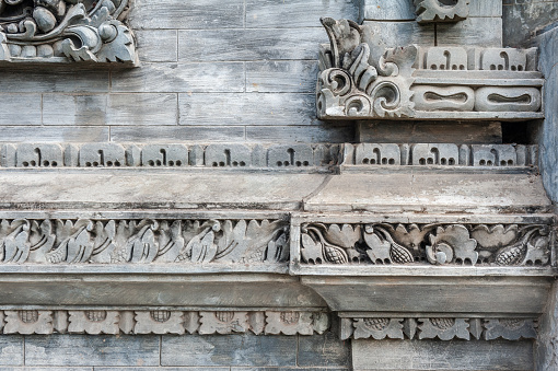 Rovinj, Croatia, Istria - September 29, 2023: Facade of 18th century baroque Saint Euphemia Church, main entrance