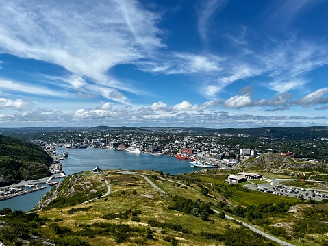 Landscape, coastline rocky coast and pine forest. Scandinavian nature in summer, Baltic Sea bay.