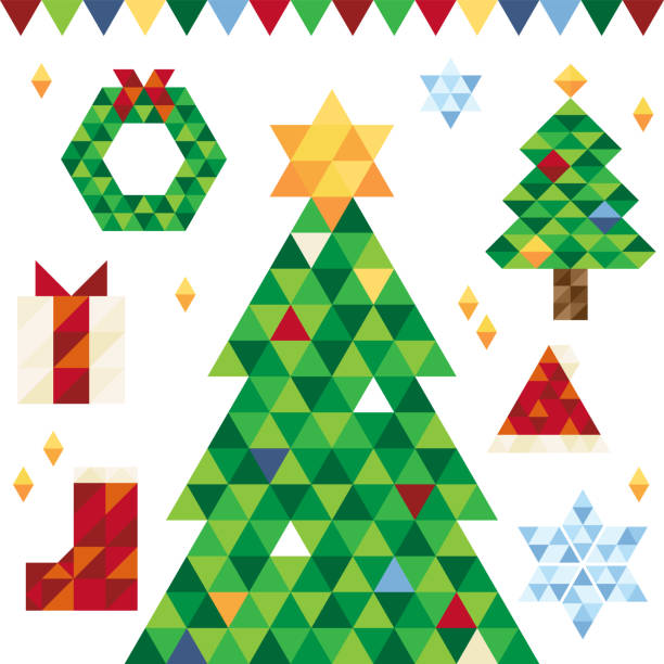 ilustrações de stock, clip art, desenhos animados e ícones de set of colorful and cute christmas illustrations - christmas christmas tree snow illustration and painting