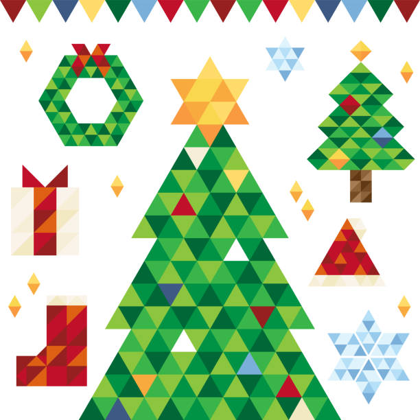 set of colorful and cute Christmas illustrations set of colorful and cute Christmas illustrations multiple christmas trees stock illustrations