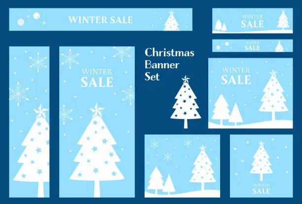 Vector illustration of Cute Christmas tree banner set