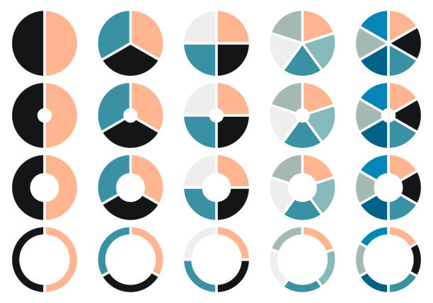 ilustrações, clipart, desenhos animados e ícones de conjunto de gráficos de demonstração vetorial, ícones de círculo para barra de progresso infográfico, coleção de diagramas de cores com 2,3,4,5,6 seções ou etapas, ui, apresentação de negócios de web design - social media illustrations