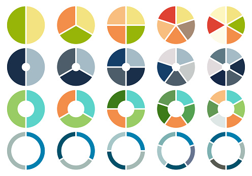Vector illustration pie chart set,circle progress bar icons for infographic,colors diagram collection with 2,3,4,5,6 sections or steps,UI,web design business presentation