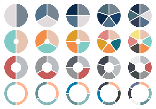 Vector illustration pie chart set,circle icons for infographic,colors diagram collection with 2,3,4,5,6 sections or steps,UI,web design business presentation