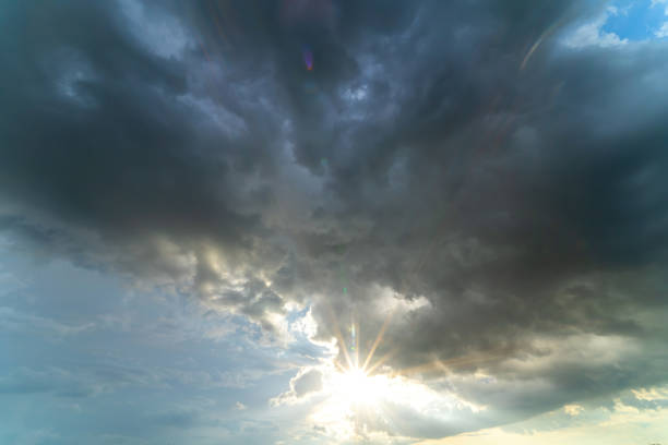 istock Horizon panorama and dramatic twilight sky and cloud sunset background. Natural sky background texture, beautiful color. Dark clouds, big storm and rain. 1421481015
