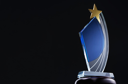 crystal trophy with star shape design