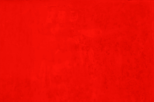 Horizontal illustration of a bright red coloured scuffed grungy backgrounds. The wall is rough, uneven, empty and blank with no text and no people and copy space.