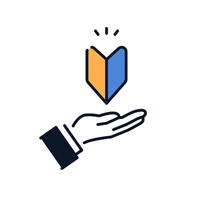 Beginner mark and hand icon