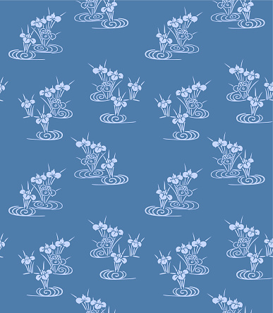 Japanese Pond Flower Vector Seamless Pattern