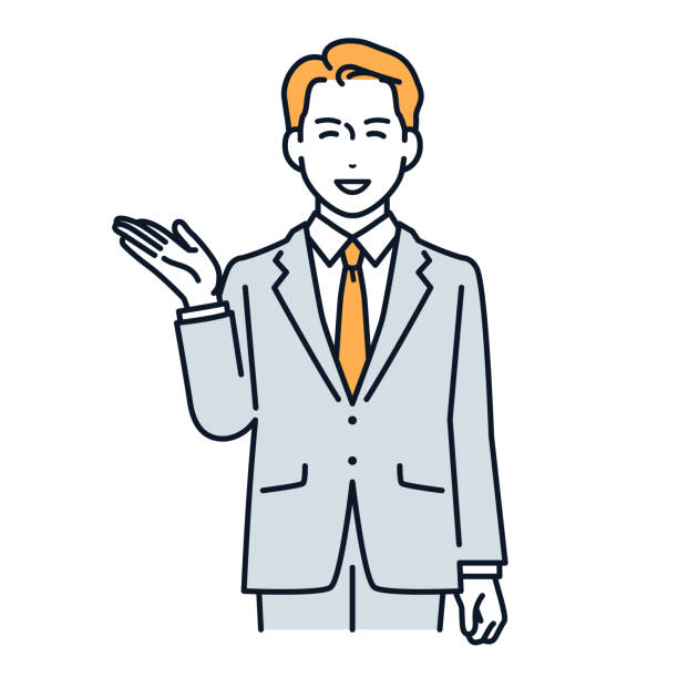 Vector illustration material of a man in a suit guiding Vector illustration material of a man in a suit guiding white background waist up looking at camera people stock illustrations