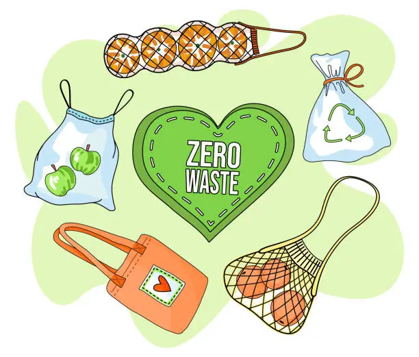 Vector illustration of Poster with eco concept, using eco bags, zero waste, eco friendly, save the plante concept