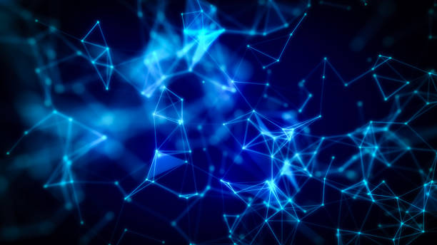 istock 3D Abstract geometric background. Triangles, dots and lines are connecting with shine 1421500500