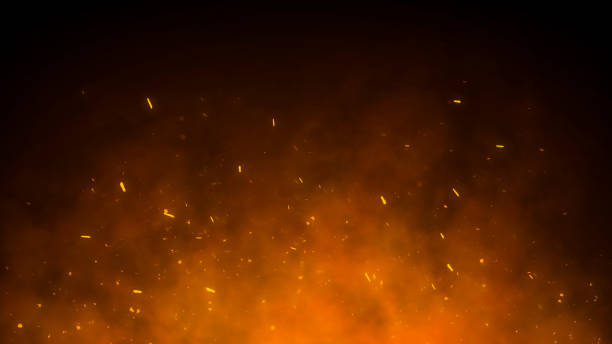 3d горящие угли светящиеся. огонь светящиеся частицы на черном фоне - огонь стоковые фото и изображения