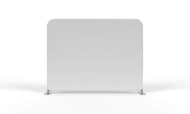 Modern Cloth Banner Display Wall with Flat Steel Feet, Isolated on a White Background for Mockup and Illustrations. 3D render.