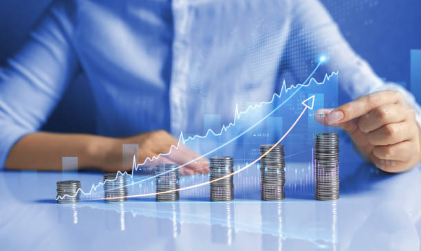 diagrama de gráfico financeiro do negócio de dinheiro da moeda. dados de crescimento financeiro ou barra de lucro do mercado de investimento e relatório forex de sucesso. - analyzing data bar graph graph - fotografias e filmes do acervo