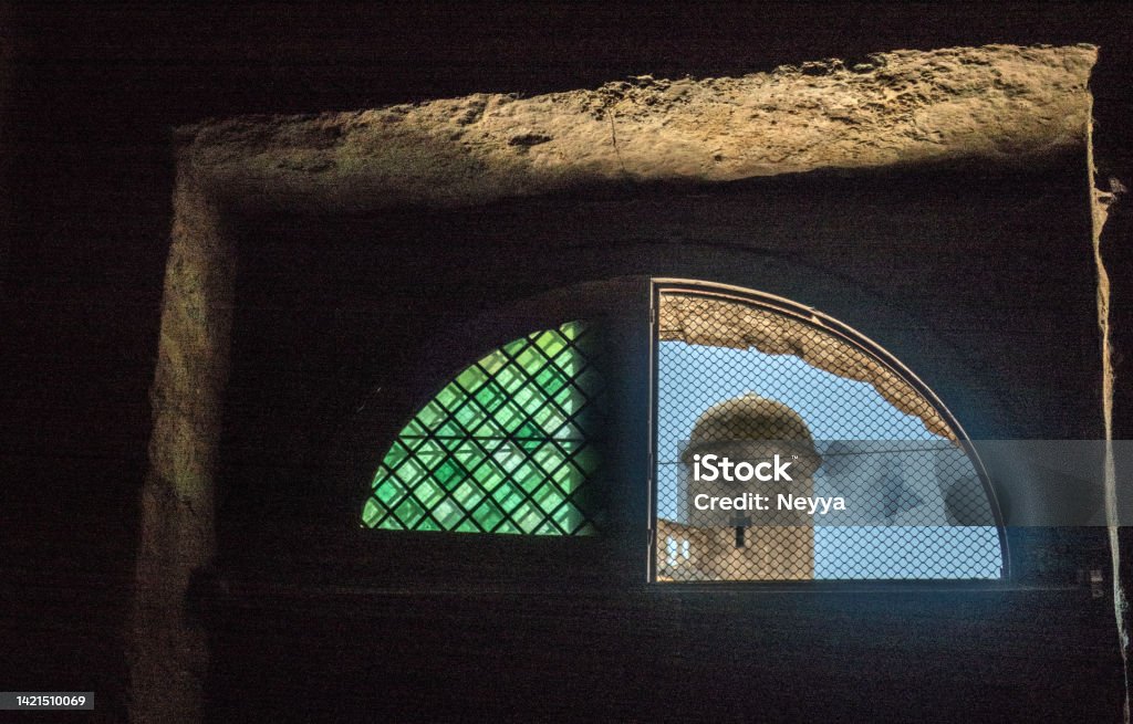 Historical Details of the Church of  Les Saintes Maries de la Mer, France Ancient Stock Photo