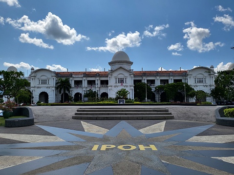 Perak, Malaysia - 1 SEPTEMBER 2022 : Exterior of Ipoh railway station, historical building in the city.