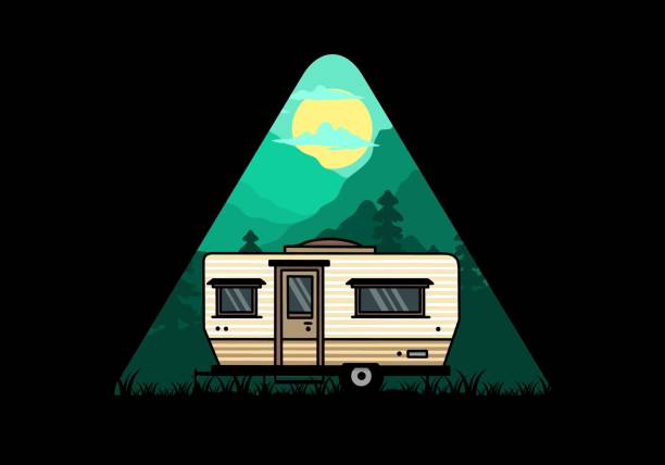 Teardrop van camper illustration badge design Teardrop van camper for camping illustration badge design teardrop camper stock illustrations