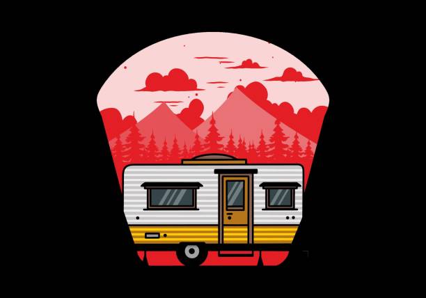 Teardrop van camper illustration badge design Teardrop van camper for camping illustration badge design teardrop camper stock illustrations