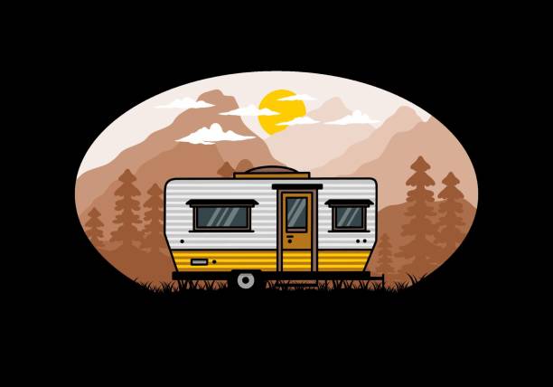 Teardrop van camper illustration badge design Teardrop van camper for camping illustration badge design teardrop camper stock illustrations