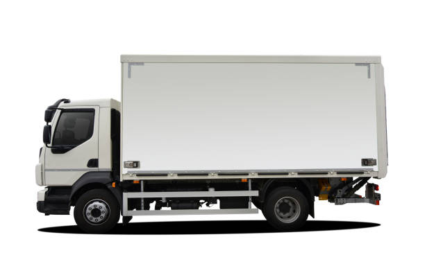 Small solo truck with delivery box stock photo