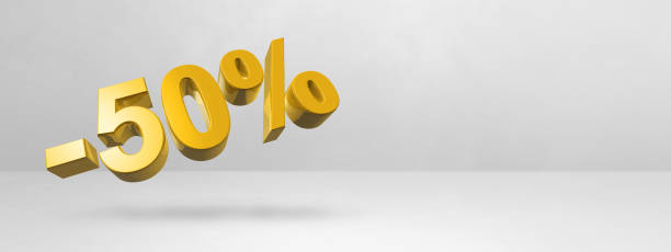 istock 50% off discount offer. 3D illustration isolated on white. Horizontal banner 1421515214
