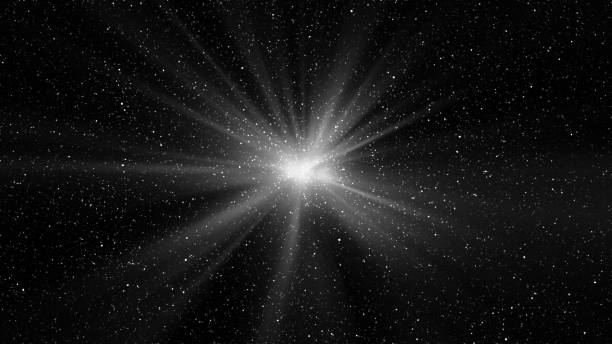 istock Burst of light in space. Night black starry sky horizontal background 1421515382