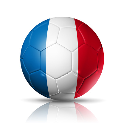 3D soccer ball with France team flag, football 2022. isolated on white with clipping path. Illustration