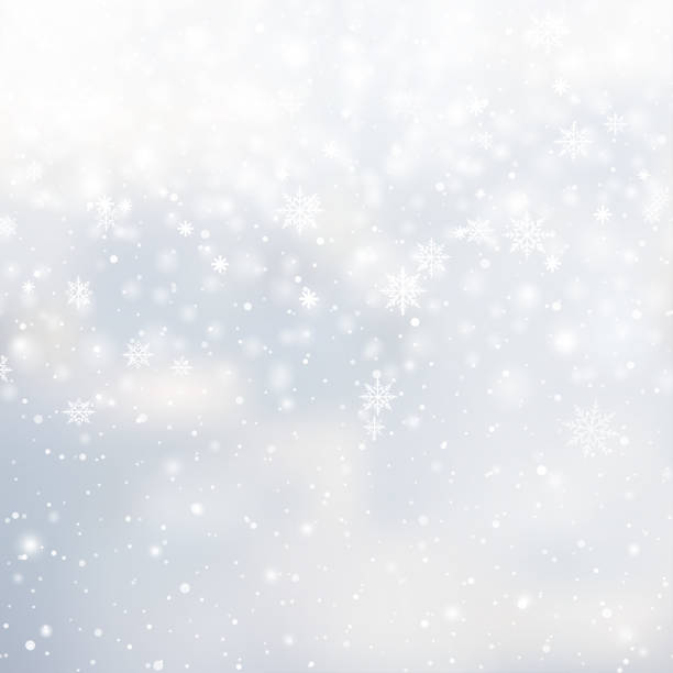 istock Winter snowfall and snowflakes on light blue background. Xmas and New Year background. Vector 1421518665