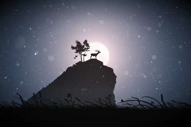 Vector illustration of Deer at cliff top