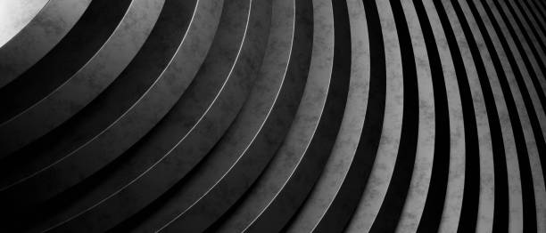 istock Metallic Style Abstract Minimal Wavy or Curve Lines Architecture Design Black Background Smooth Texture, 3D render Illustration 1421521983