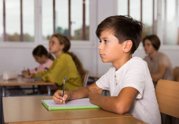 istock Young boy on lesson in school 1421523979