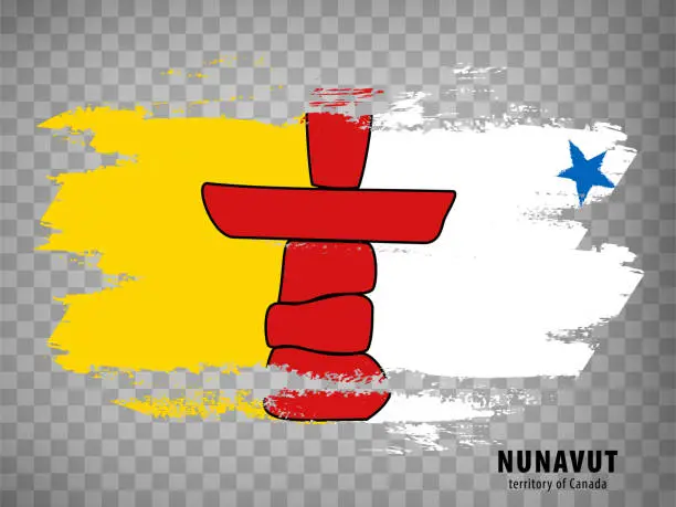 Vector illustration of Flag of  Nunavut from brush strokes. Canada.  Flag  Nunavut Territory with title on transparent background for your web site design, app, UI.  Vector. EPS10.