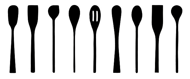 Topview of Set Cooking Silhouette Utensils on White Background