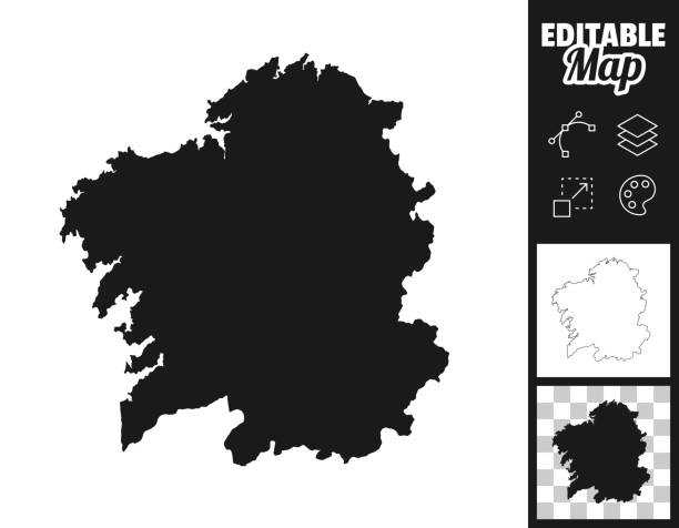 ilustraciones, imágenes clip art, dibujos animados e iconos de stock de mapas de galicia para el diseño. fácilmente editable - santiago de compostela