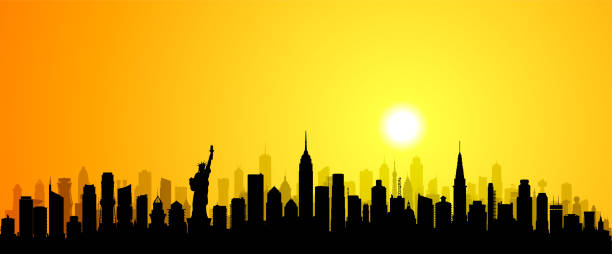 bildbanksillustrationer, clip art samt tecknat material och ikoner med new york silhouette (all buildings are moveable and complete) - manhattan skyline sunset