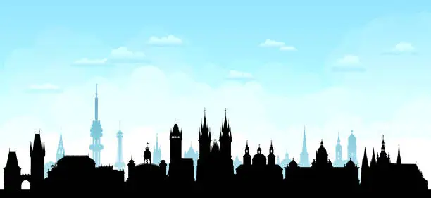 Vector illustration of Prague Silhouette (All Buildings are Moveable and Complete)