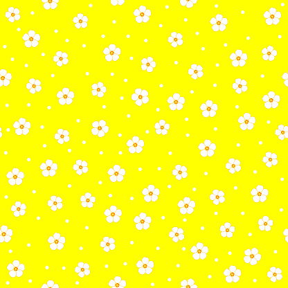 white floral print. ditsy flower seamless pattern. floral pattern with yellow background. good for fabric, textile, dress, fashion, wallpaper.