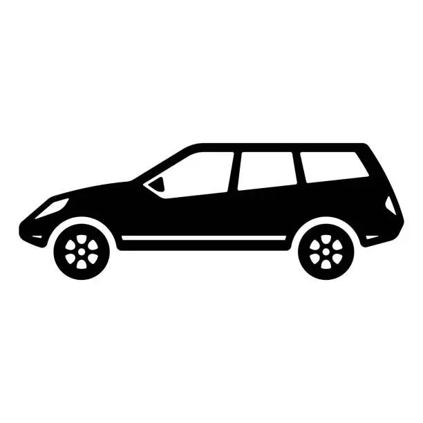 Vector illustration of Car icon. SUV, crossover. Black silhouette. Side view. Vector simple flat graphic illustration. Isolated object on a white background. Isolate.