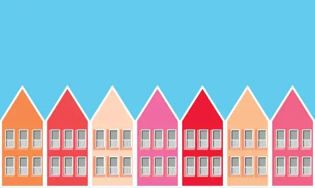 Vector illustration of Vector illustration of colorful rainbow houses. Variation based on Dutch architecture in Utrecht Houten.