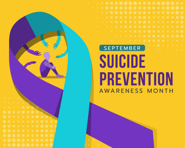 ilustrações de stock, clip art, desenhos animados e ícones de suicide prevention awareness month - hand of hope to human depression in suicide awareness prevention ribbon sign on yellow background vector design - abstract backgrounds bow greeting card