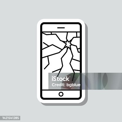 istock Smartphone with broken screen. Icon sticker on gray background 1421541285