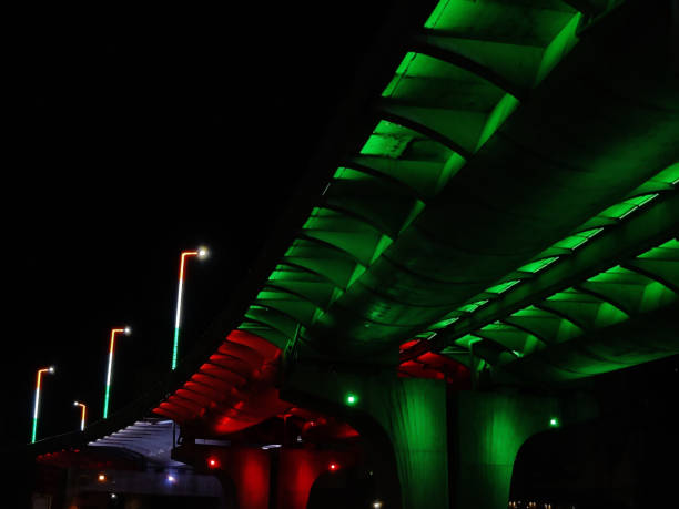 istock Light streaks of vehicles and a flyover illuminated 1421542710