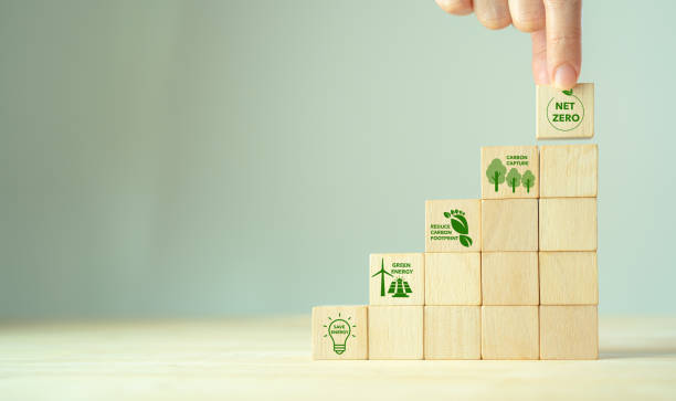 istock Net zero action concept. Save energy, green energy, reduce carbon footprint, carbon capture. Climate neutral long term strategy. Limit  global warming. Putting wooden cubes with green net zero icon 1421542856
